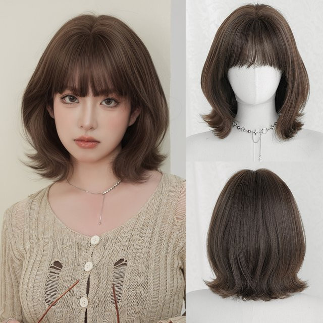 7JHH WIGS Perücke, Bob-Stil, mokkabraun, synthetisch, Damen - Bild 1