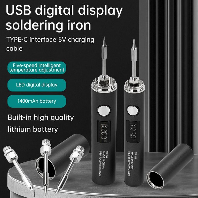 Temperaturverstellbarer Mini-USB-Lötkolben Modell 5 mit Typ-C-Schnittstelle in Schwarz - Bild 1