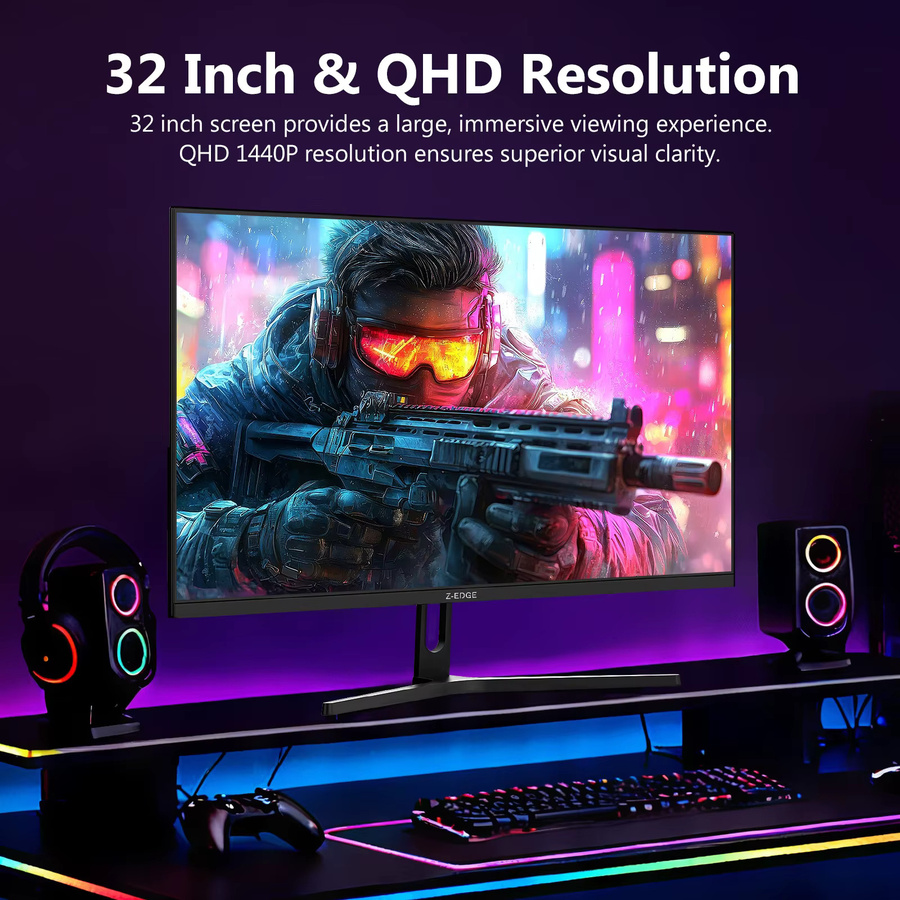 Z-EDGE 32 Zoll Gaming-Monitor mit 200Hz, 2K QHD Auflösung, IPS-Panel, 1ms MPRT, HDR10 und Freesync in Schwarz - Bild 3