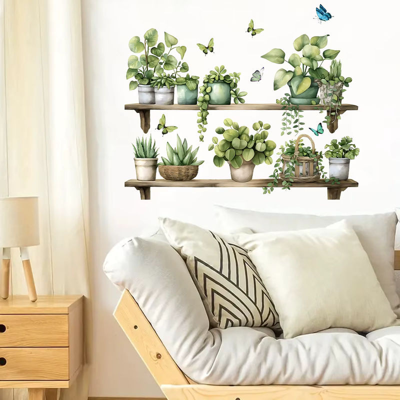 BRUP Wandaufkleber mit floralem Aquarell-Design aus Topfpflanzen und Schmetterlingen in Mehrfarbig für Wohnzimmer, Schlafzimmer und Kinderzimmer im Bohemian-Stil - Bild 3