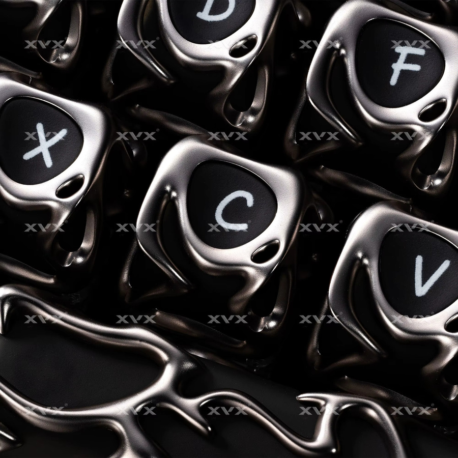 XVX Venom Tastenkappen aus ABS+PC mit Metalltextur und Nebel-Effekt, transparent/silber, 61 Tasten - Bild 3
