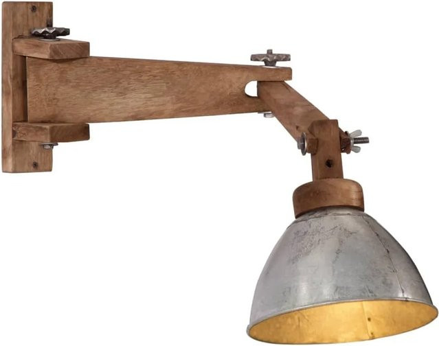 vidaXL Wandleuchte im Industrial Design aus Metall und Holz, Silber, E27, 25 W - Bild 1