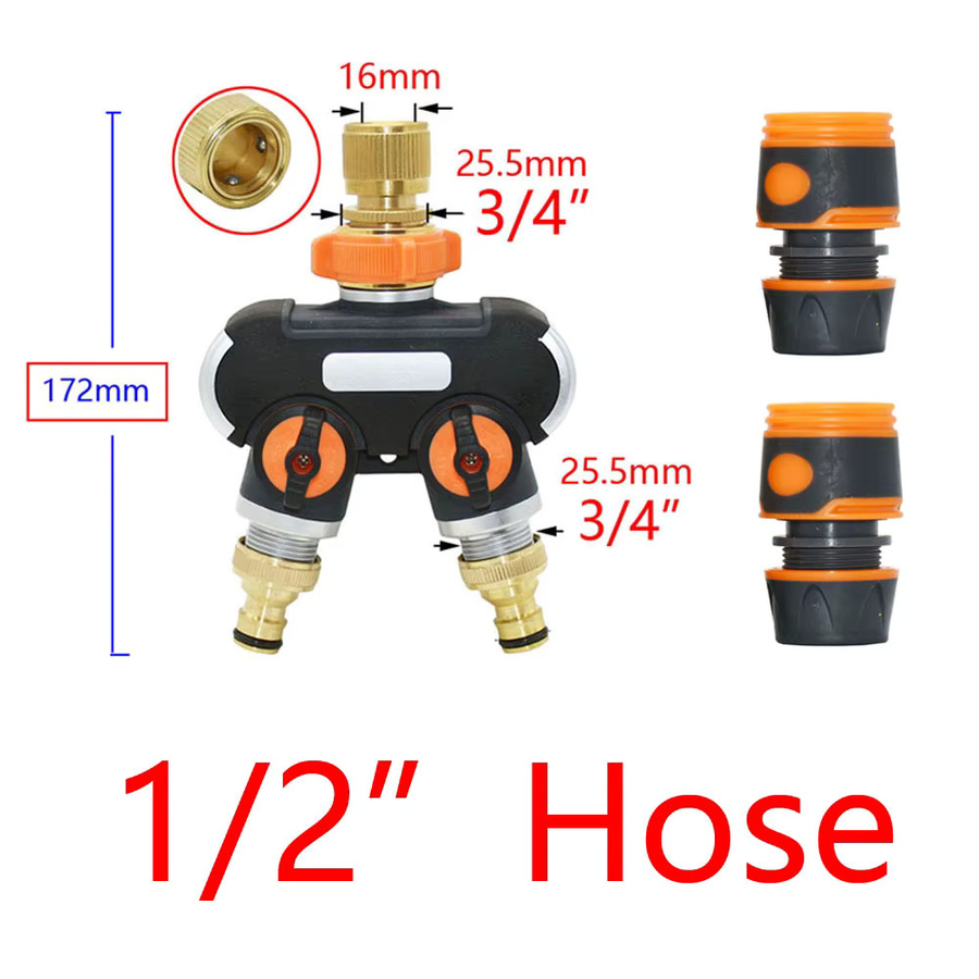 WHWH Garten Schlauchverteiler Y-Typ mit 2/4-Wege Schnellanschluss für 1/2 und 3/4 Zoll Wasserhähne - Bild 2