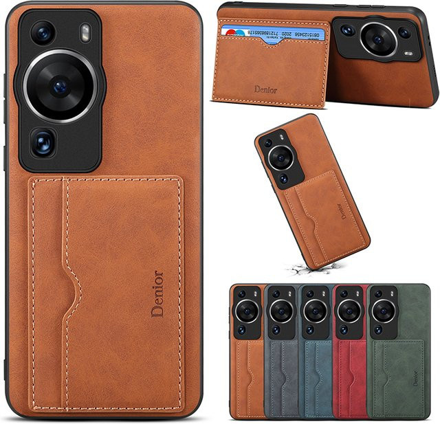 Luxus Handyhülle aus PU-Leder für Huawei Pura 70 Pro, P60, P50, P40, P30 Pro und P30 Lite mit Kartenfach in Braun - Bild 1