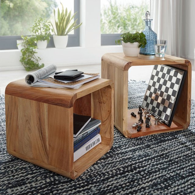 FineBuy 2er Set Satztisch aus Massivholz in Braun im Landhausstil mit abgerundeten Ecken - Bild 1