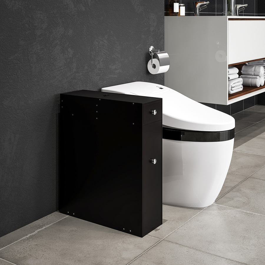 HOMCOM WC-Möbel mit Toilettenpapieraufbewahrung und 2 Schubladen aus MDF in Schwarz, B/T/H: 48 x 17 x 58 cm - Bild 2