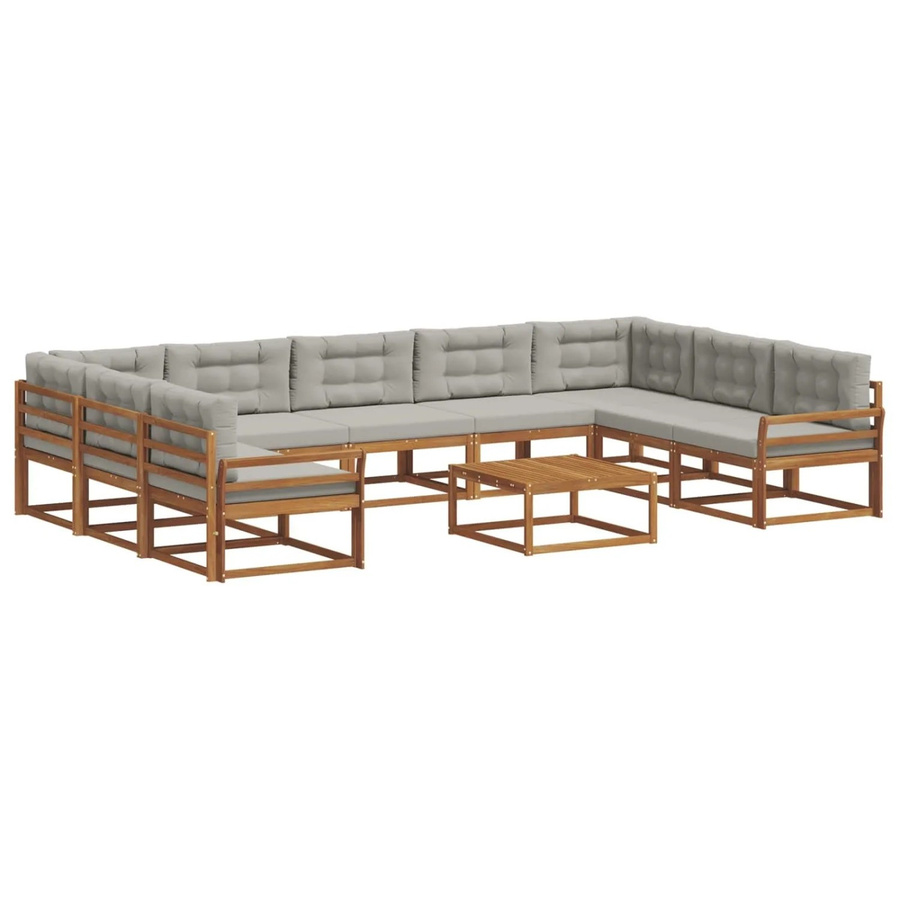 vidaXL Outdoor-Sofagarnitur aus Akazienholz in L-Form mit 10-teiligem Set, Farbe Natur und Hellgrau - Bild 2