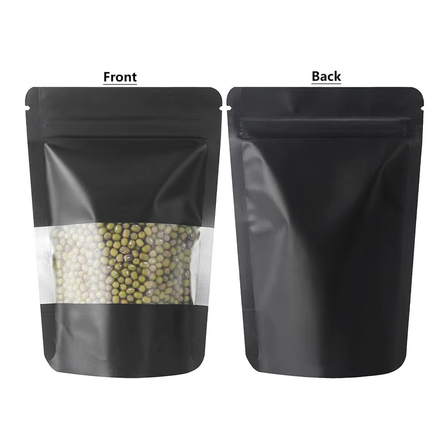 100 Stück matte Mylar-Beutel aus Aluminium in Schwarz mit Sichtfenster, selbststehende und feuchtigkeitsbeständige Lebensmittelbeutel für Snacks und Süßigkeiten - Bild 3
