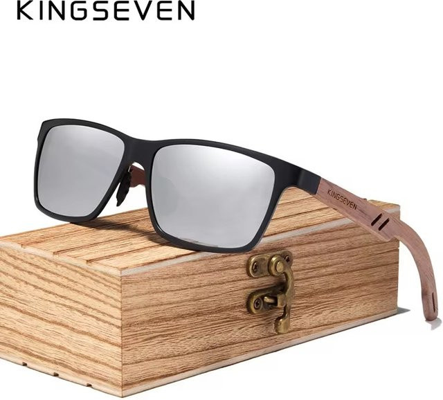 KINGSEVEN Sonnenbrille Holz-Aluminium, Vollrand, Herren, polarisiert - Bild 1