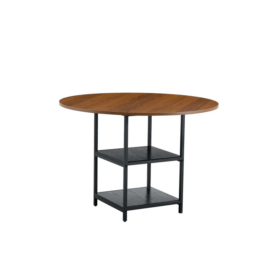 okwish Esstisch Rund mit doppelter Ablage aus MDF und Metallgestell in Nussbaum Natur, B/T/H: 107 x 107 x 75 cm - Bild 2