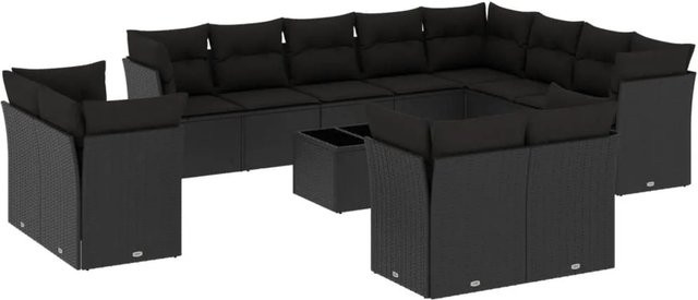 vidaXL 13-tlg Garten-Sofagarnitur in U-Form aus Polyrattan mit Kissen, Schwarz - Bild 1