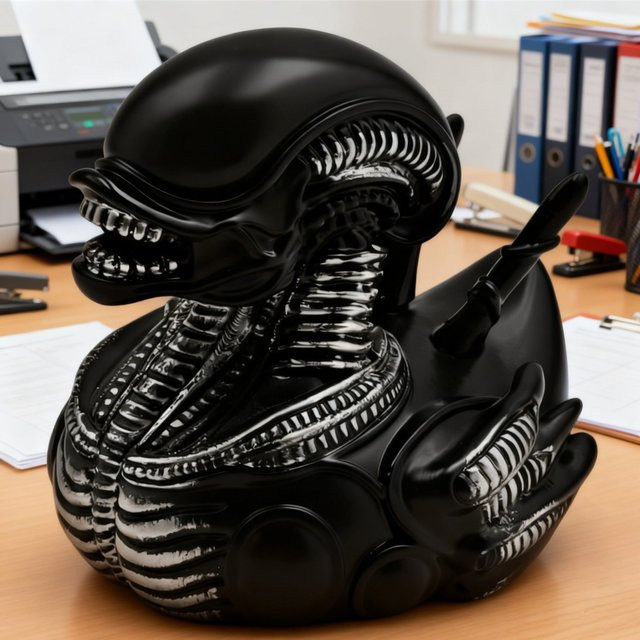 Alien-Ente Harzstatue als böses Ornament in Schwarz für das Auto-Armaturenbrett oder den Schreibtisch - Bild 1