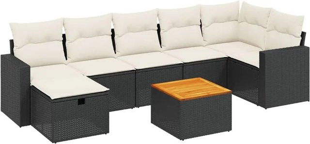 vidaXL 8-tlg Garten-Sofagarnitur aus Poly Rattan mit Kissen in Schwarz - Bild 1
