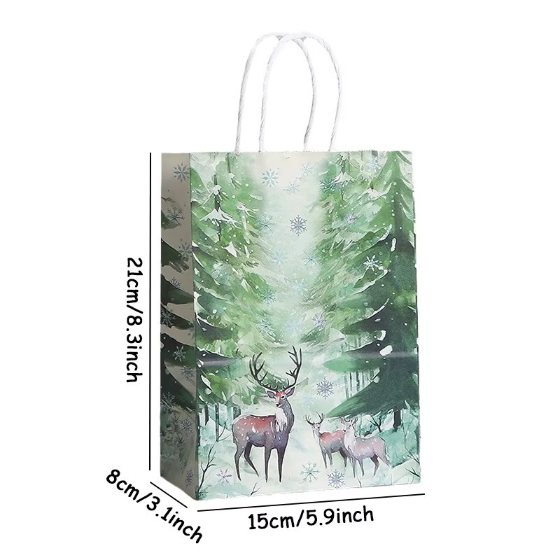 5 Stück Weihnachtliche Papier-Geschenktüten mit Hirsch- und Schneeflocken-Motiv für Süßigkeiten und Party-Dekoration - Bild 2