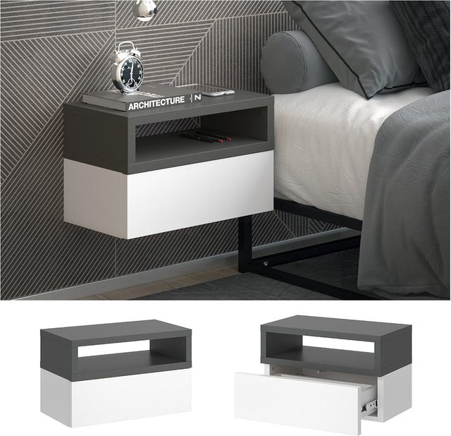 Vicco hängender Nachttisch Urbano Kommode mit Schublade Weiß Anthrazit B: 45 cm, T: 28 cm - Bild 1