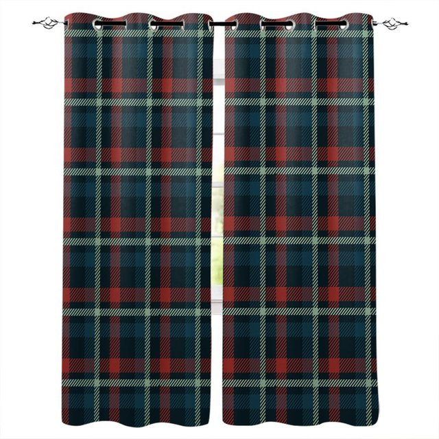 Binchi Britischer Stil Fenstervorhang mit Karo-Muster in Blau und Orange, B: 135 cm, H: 115 cm - Bild 1