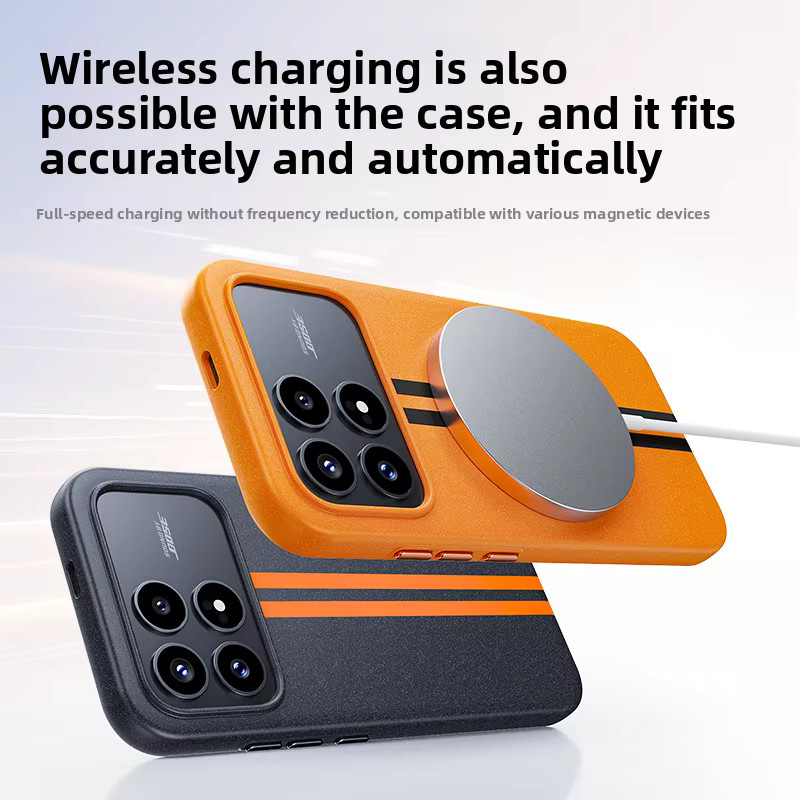 Xiaomi POCO F8 Pro Ultra Hülle mit Running Grit Rock Sand Design, Robuste PC Rückseite und Magnetische Kabellose Ladefunktion, Schwarz-Orange - Bild 4