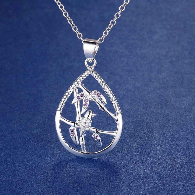 SAY Halskette 925 Sterlingsilber, Zirkon-Blätter-Anhänger, Damen - Bild 1