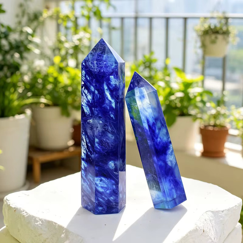Blauer Quarzkristall-Spitzstab von RYCRYSTAL als Heilstein-Obelisk für Meditation und Heimdekoration - Bild 3