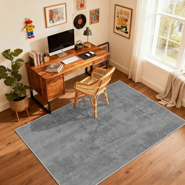 VIKAMA Teppich in Grau, moderner rechteckiger Bodenmatte für Schlafzimmer, Wohnzimmer oder Büro, rutschfest und pflegeleicht - Bild 1