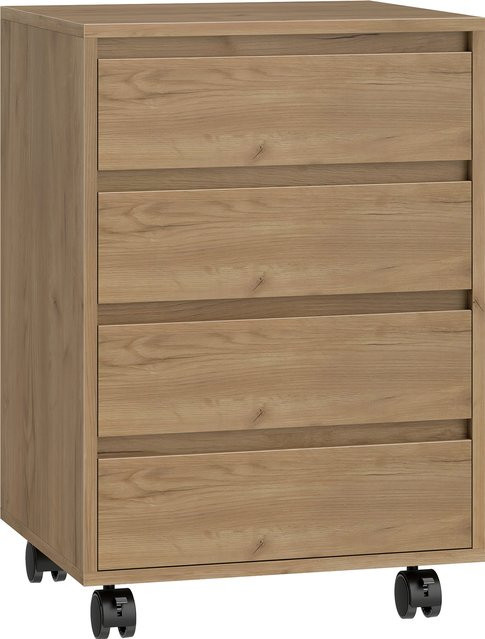 HOMCOM Bürocontainer mit 4 Ausziehschubladen auf Rollen in brauner Holzoptik von Aosom - Bild 1