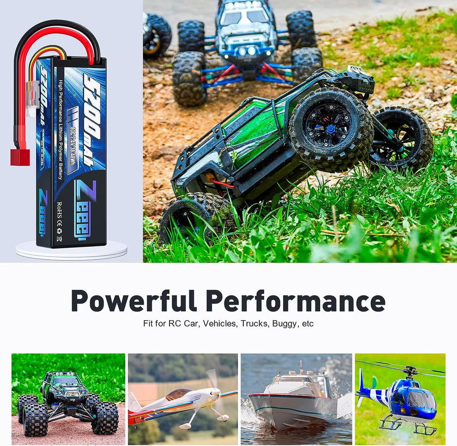 Zeee 2S 5200 mAh Lipo Batterie 80C mit T/XT60/EC5/EC3 Stecker 2-teiliges Set - Bild 4