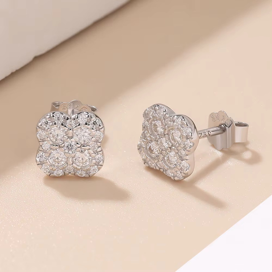 M-JAJA Ohrstecker, 925 Silber, Moissanit, Kleeblatt, Diamant, Damen - Bild 2
