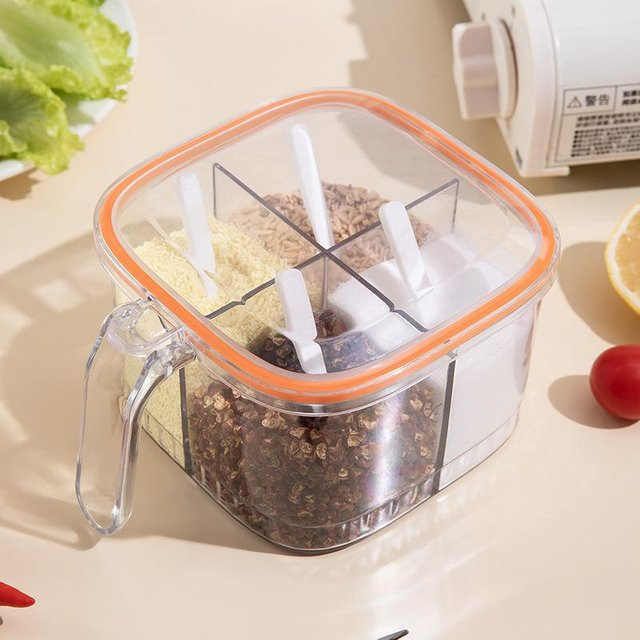 Yiran Furniture Gewürzbox mit 4 Fächern und transparentem Deckel in Weiß - Bild 1