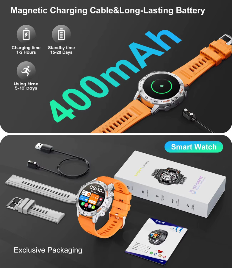 LIGE Smartwatch, 1,39 Zoll, Schwarz, Silikon, Herren - Bild 5
