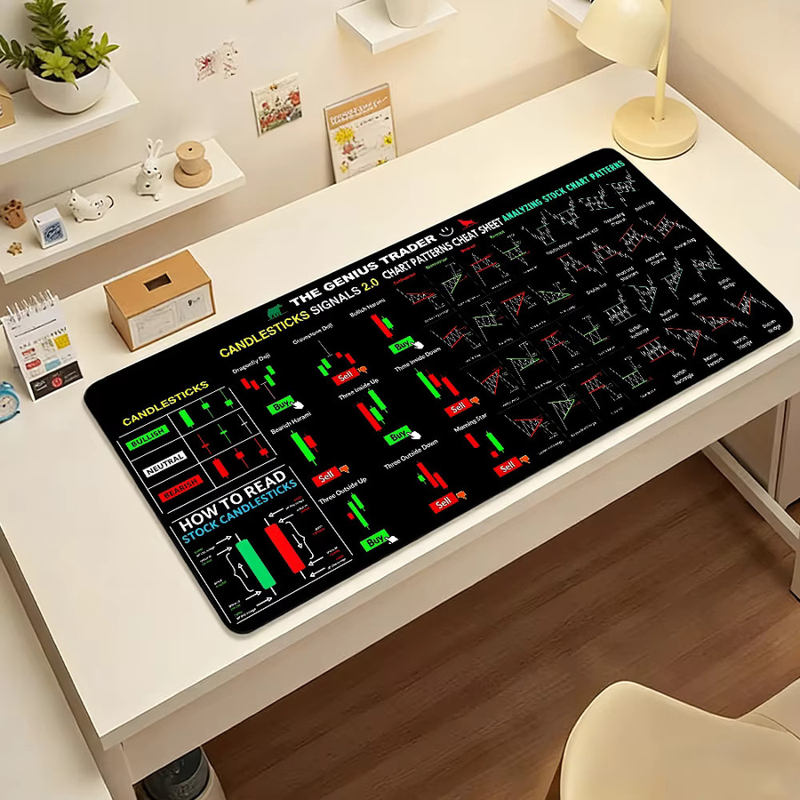 Großes Mauspad mit BTC Aktienkursdiagramm für Büro und Gaming, rutschfest und wasserdicht, Farbe: Schwarz - Bild 4