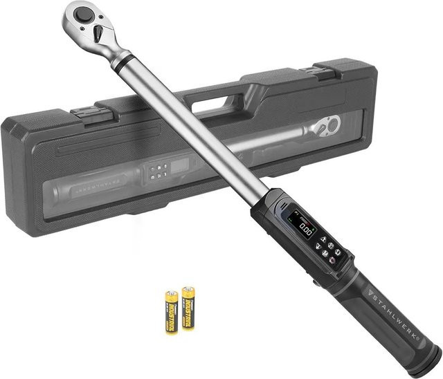 STAHLWERK Digitaler Drehmomentschlüssel 3-200 Nm 1/2 Zoll in Schwarz-Silber mit Eichzertifikat und LED-Anzeige - Bild 1