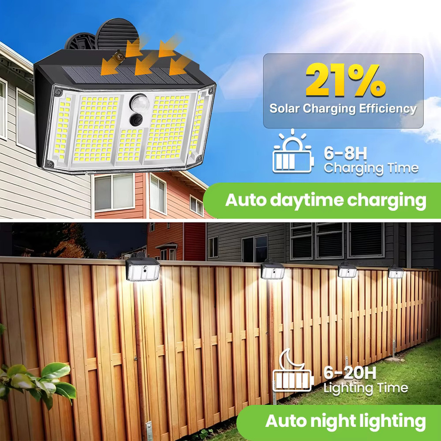 Schwarze LED Solarleuchten mit Clip für den Außenbereich, IP65 wasserdicht mit Bewegungssensor und 3 Beleuchtungsmodi für Garten und Terrasse - Bild 2