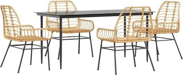 vidaXL 5-teiliges Garten-Esszimmerset aus Poly Rattan und Glas in Braun - Bild 1