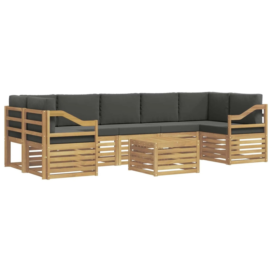 vidaXL Outdoor-Sofagarnitur 8-teilig in L-Form aus Akazienholz mit Polsterkissen in Anthrazit und Weiß - Bild 2