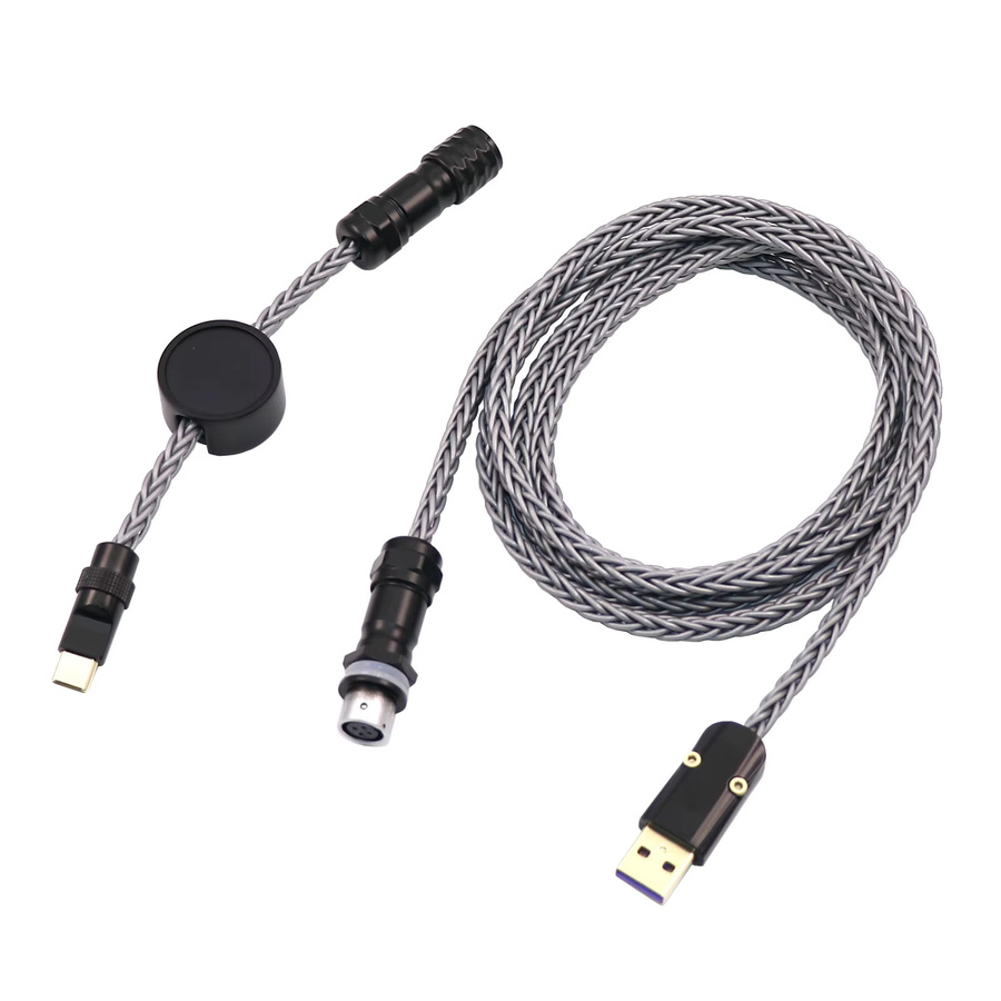 BOHCHONG USB Typ C Daten- und Ladekabel aus versilbertem Einkristall-Kupfer in Schwarz-Gold für mechanische Tastaturen - Bild 1