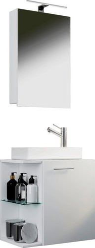 VCM Badmöbel-Set Hausa in Weiss, 3-teilig mit Spiegelschrank, Waschbecken und Waschtischunterschrank - Bild 1