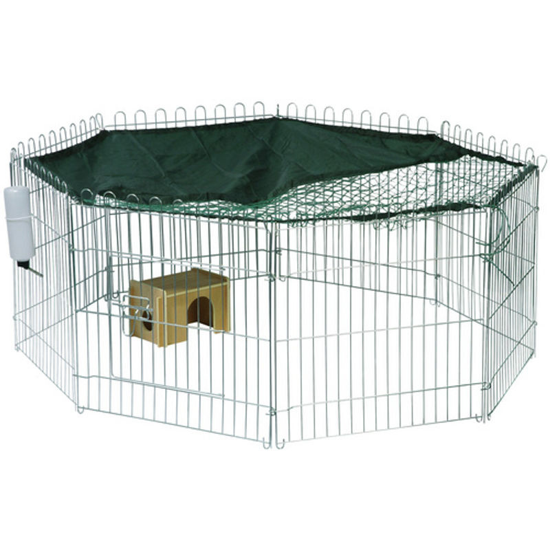 Dobar Freilaufgehege aus Metall in Grün mit Schutznetz, Sonnenschutz, Schutzhaus und Trinkflasche, B/T/H: 135 x 135 x 56 cm - Bild 3