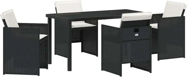 vidaXL Garten Essgruppe aus Poly Rattan in Schwarz mit 5-teiligem Set und Kissen für Terrasse und Außenbereich - Bild 1