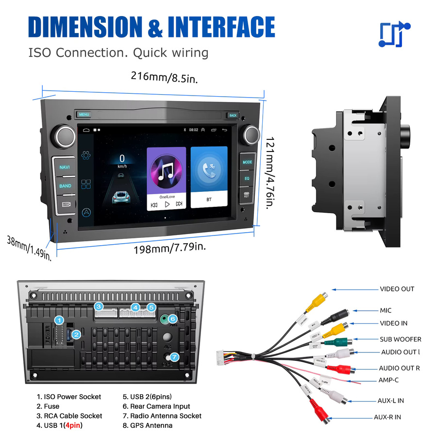 ESSGOO Autoradio Multimedia mit Wireless CarPlay für Opel Astra H J2004 Vectra Vauxhall Antara Zafira Corsa C D Vivaro Meriva in Schwarz - Bild 4