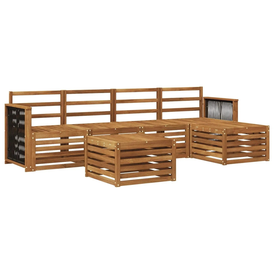 vidaXL Outdoor-Sofagarnitur aus Akazienholz in L-Form mit 6 Teilen, Farbe Braun und Beige - Bild 2