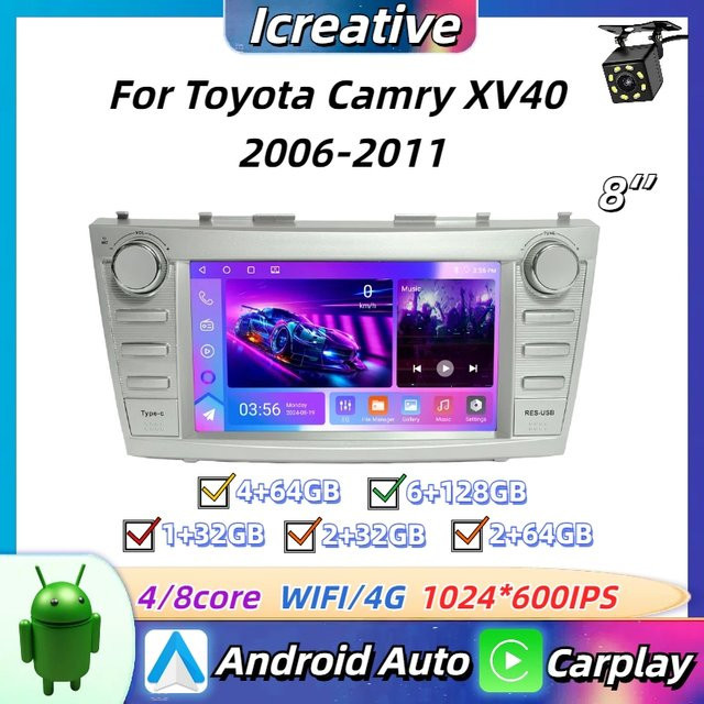 Icreative Android Auto Radio für Toyota Camry XV40 2006-2011 mit 8 Zoll Display, Carplay, Multimedia, Navigation und GPS - Bild 1