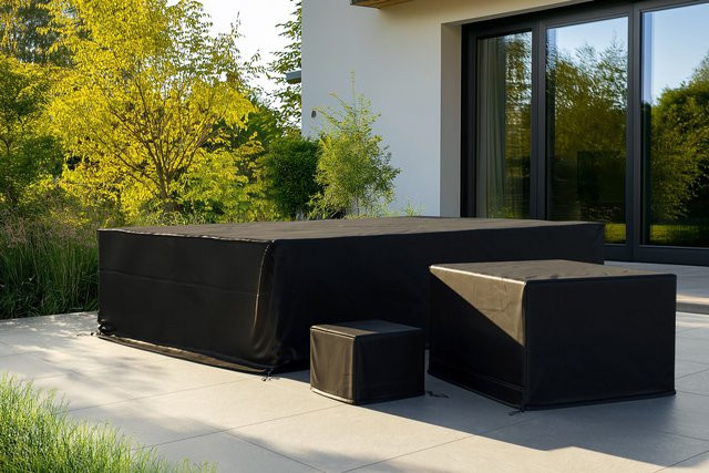 OUTFLEXX Abdeckhauben-Set für Gartenlounges aus wasserabweisendem Polyester und TPU in Schwarz mit UV-Schutz - Bild 1