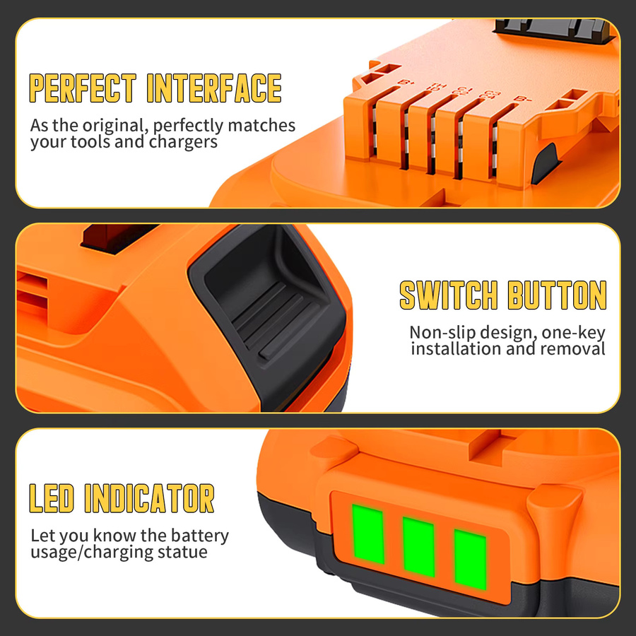DeWalt Li-Ion Akku 20V 3500mAh in Orange für DCB200 DCB206 DCB120 DCB182 DCB123 DCB122 DCB125 DCB124 DCB609 - Bild 4