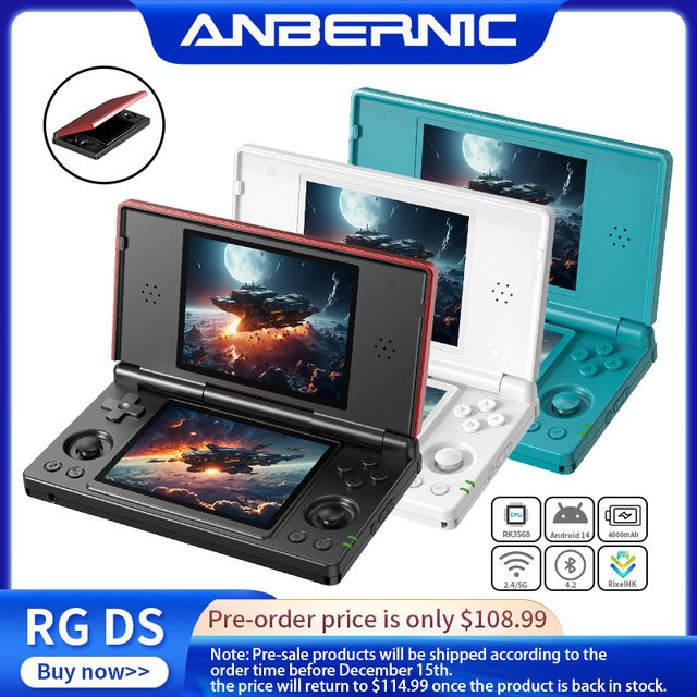Anbernic RG DS Handheld-Spielkonsole mit 4-Zoll IPS Multi-Touch-Bildschirm, RK3568 Prozessor, Android und 4000mAh Akku in Rot-Schwarz - Bild 1