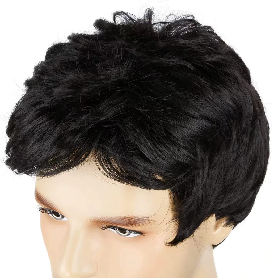 MSIWIGS Synthetische Perücke Herren, Pixie-Schnitt, schwarz, gerade - Bild 4