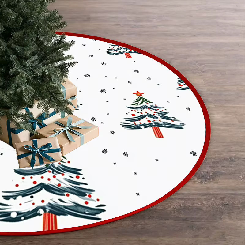 VIKAMA Weihnachtsbaumrock aus Textil in Weiß mit Schneeflocken- und Sternmuster, runder Baumrock zur Weihnachtsdekoration - Bild 3