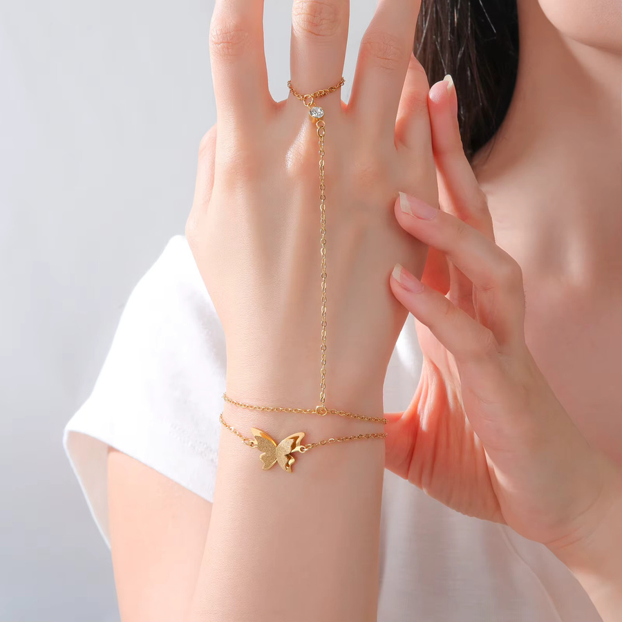 Cazador Doppelketten-Armband, Edelstahl, Zirkonia, Damen, Gold - Bild 2