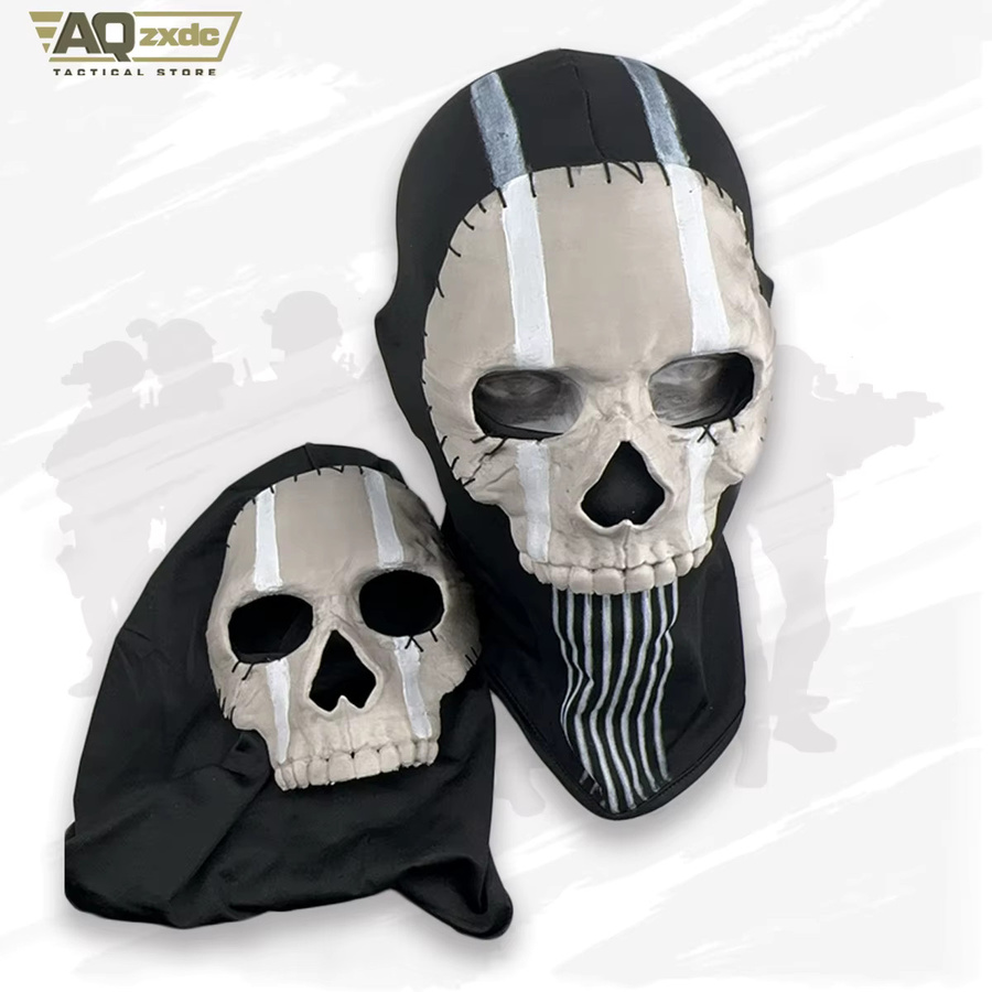 AQzxdc Cod Ghost Mask V2 Set in Schwarz mit taktischem Headset und Handschuhen für Airsoft und Cosplay - Bild 3
