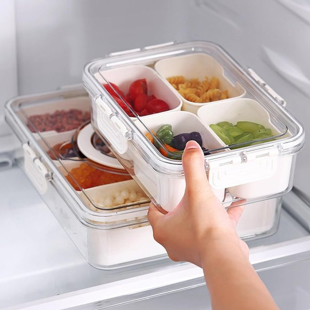Untior Snack-Tablett mit Griff, tragbare Snack-Box und Gemüse-Serviertablett aus Kunststoff, transparent - Bild 1
