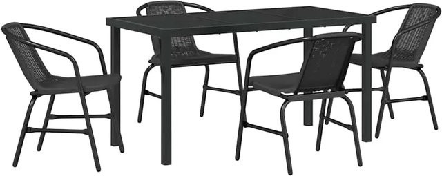 vidaXL Garten Essgruppe 5-teilig aus Poly-Rattan und Stahl in Schwarz mit Sicherheitsglas - Bild 1